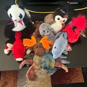 Vtg Beanie Babies Lot 8 Snort Chocolate Fortune Claude Slippery Wise Crunch Mac